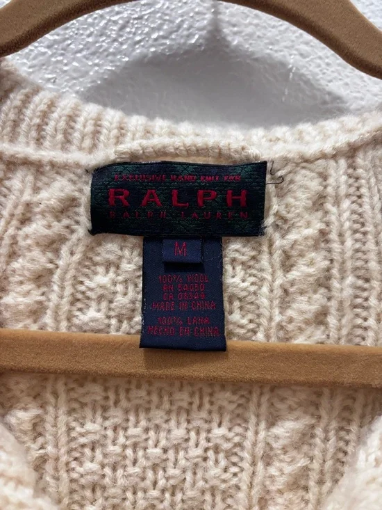 Ralph Lauren Exclusive Cable Knit Belted Long Cream Wool Cardigan Size Medium - Picture 2 of 3